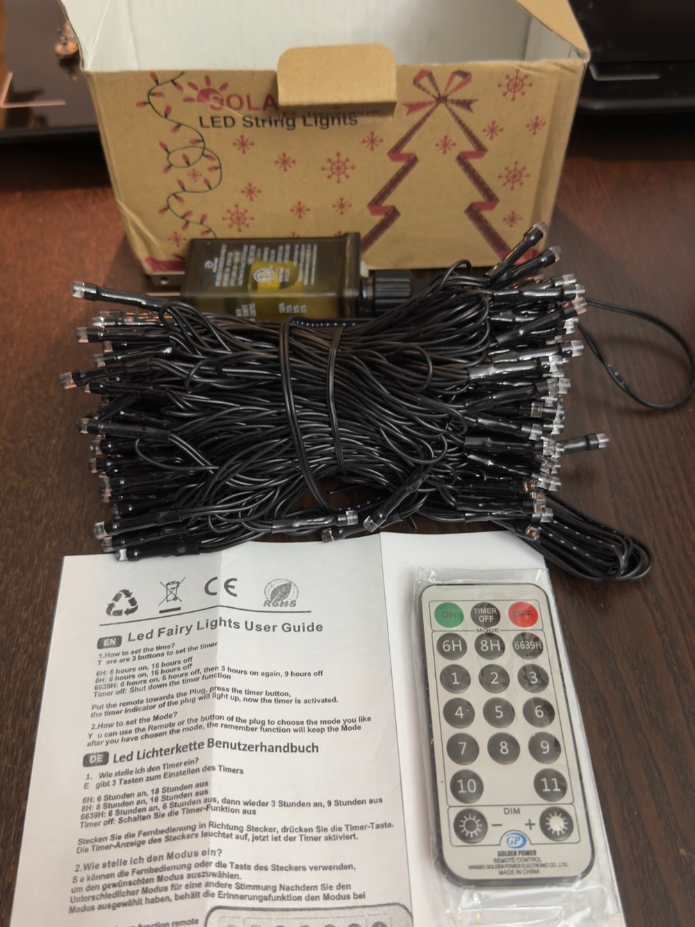 Solar LED Halloween String Lights with Remote - Black. 50 ft